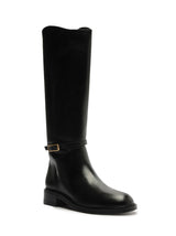 Image for Women's Buckle Leather Knee-High Boots,Black