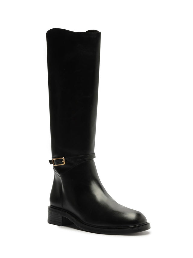 Image for Women's Buckle Leather Knee-High Boots,Black