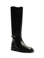 Image for Women's Buckle Leather Knee-High Boots,Black