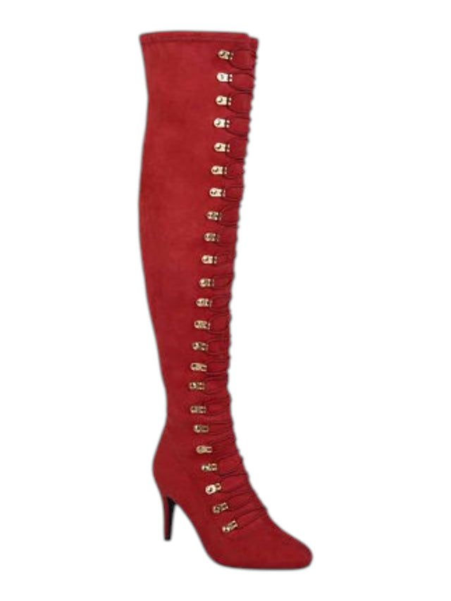 Image for Women's Textured Wide Calf Trill Boots,Red
