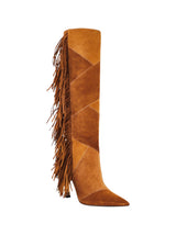 Image for Women's Textured High Boots With Dramatic Fringe Detail,Brown