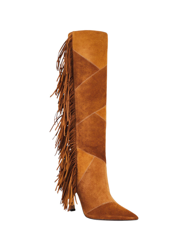 Image for Women's Textured High Boots With Dramatic Fringe Detail,Brown