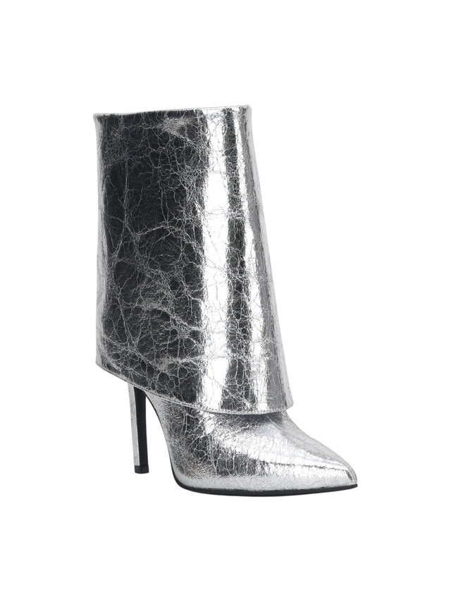 Image for Women's Striking Silver Crinkle Metallic Finish Ankle Boots,Silver