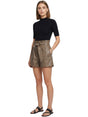 Image for Women's Plain Leather Short With Belt,Brown