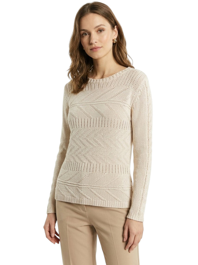 Image for Women's Textured Open Knitted Sweater,Light Beige