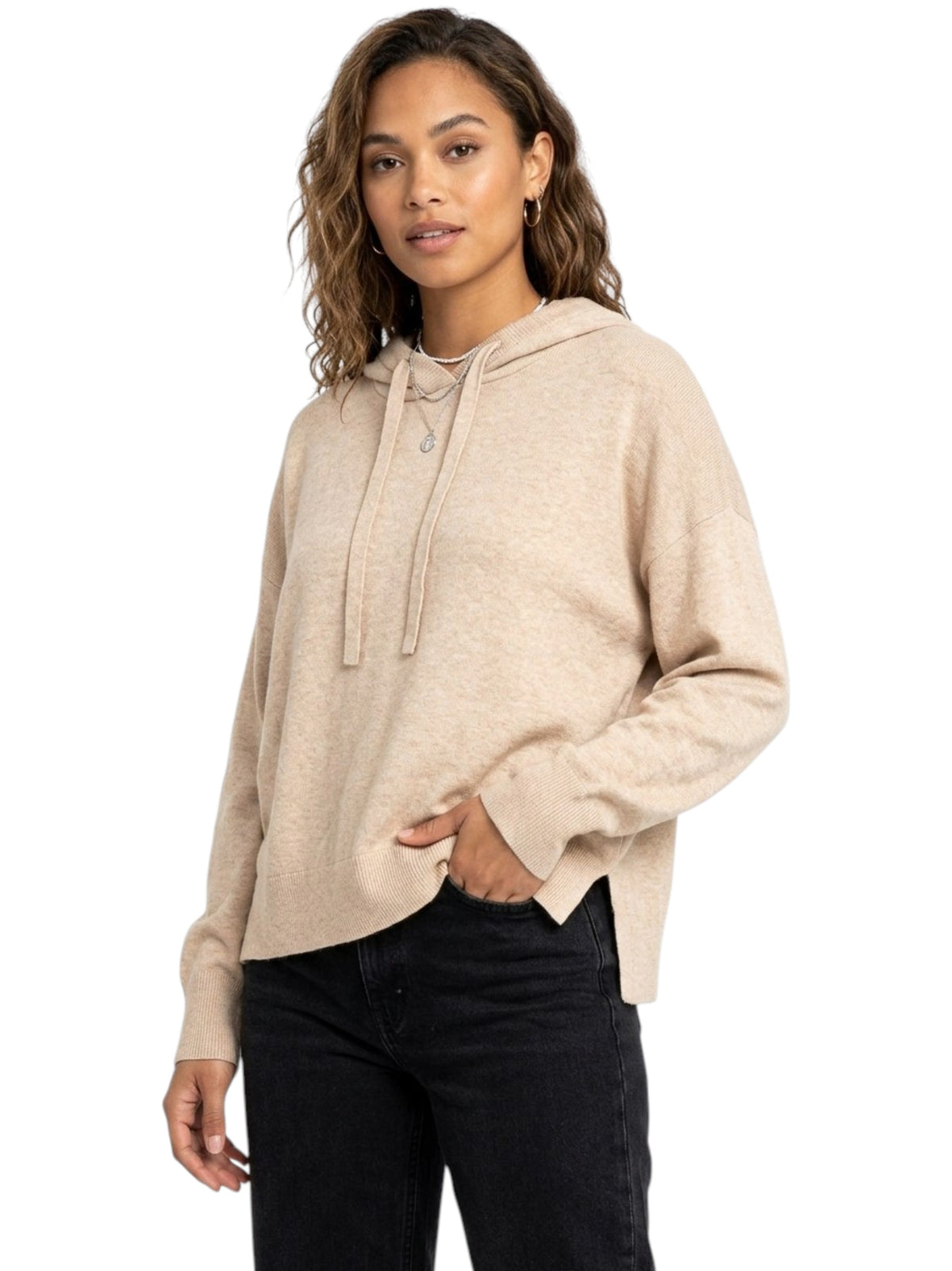 Image for Women's Plain Knitted Hoodie,Beige