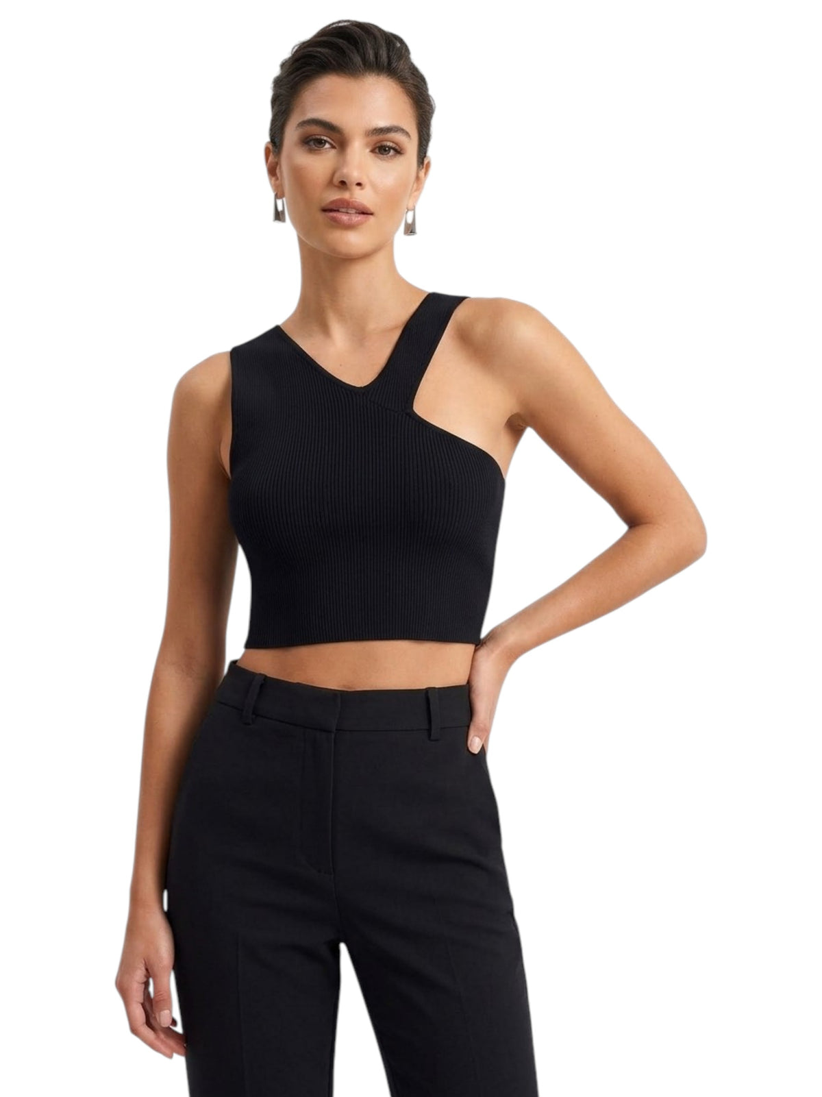 Image for Women's Ribbed Crop Top,Black