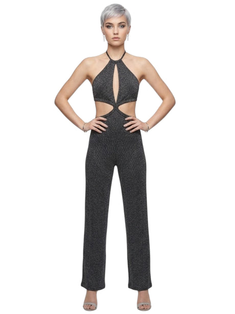 Image for Women's Ribbed Gliter Jumpsuit,Black