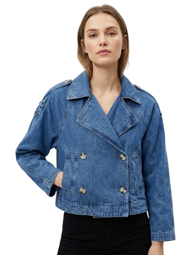 Image for Women's Plain Solid Denim Jacket,Blue