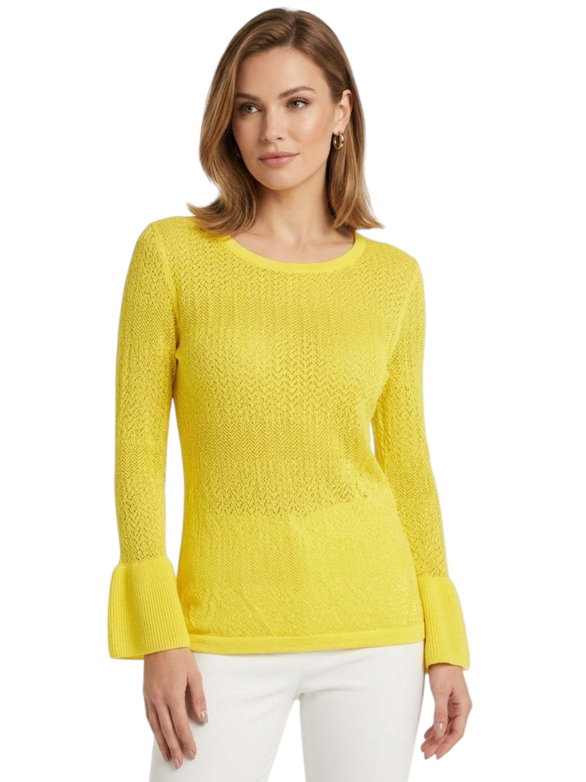 Image for Women's Textured Open Knitted Top,Yellow