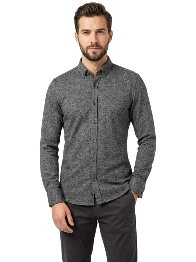 Image for Men's Plain Solid Dress Shirt,Black/White