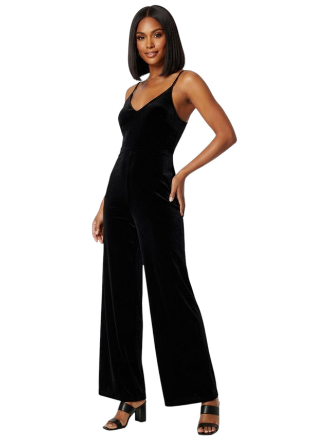 Image for Women's Plain Velvet Jumpsuit,Black
