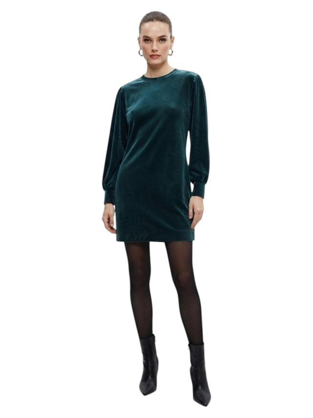 Image for Women's Plain Velvet Dress,Green