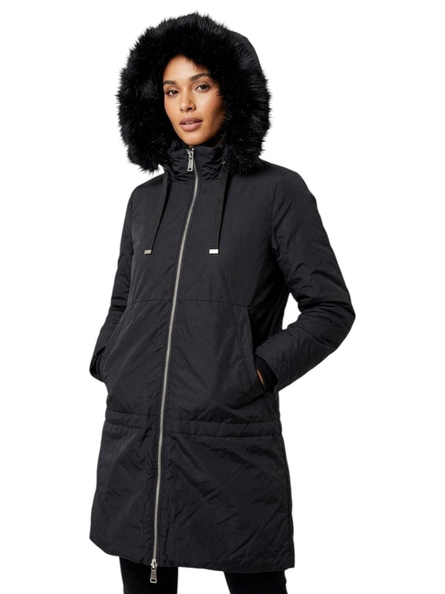 Image for Women's Plain Jacket With Faux Fur Chapeau,Black