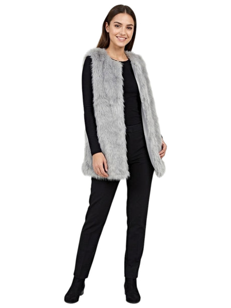 Image for Women's Plain  Faux Fur Vest,Grey