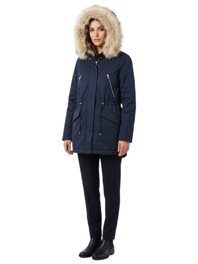 Image for Women's Plain Jacket With Faux Fur Chapeau,Navy