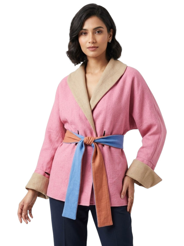 Image for Women's Color Blocked Knitted Jacket,Pink