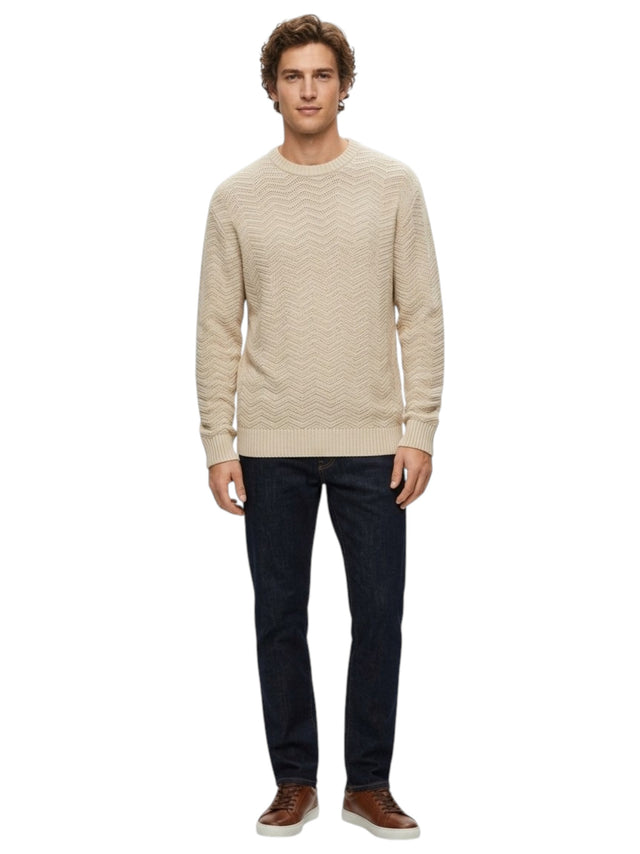 Image for Men's Textured Open Knitted Sweater,Beige