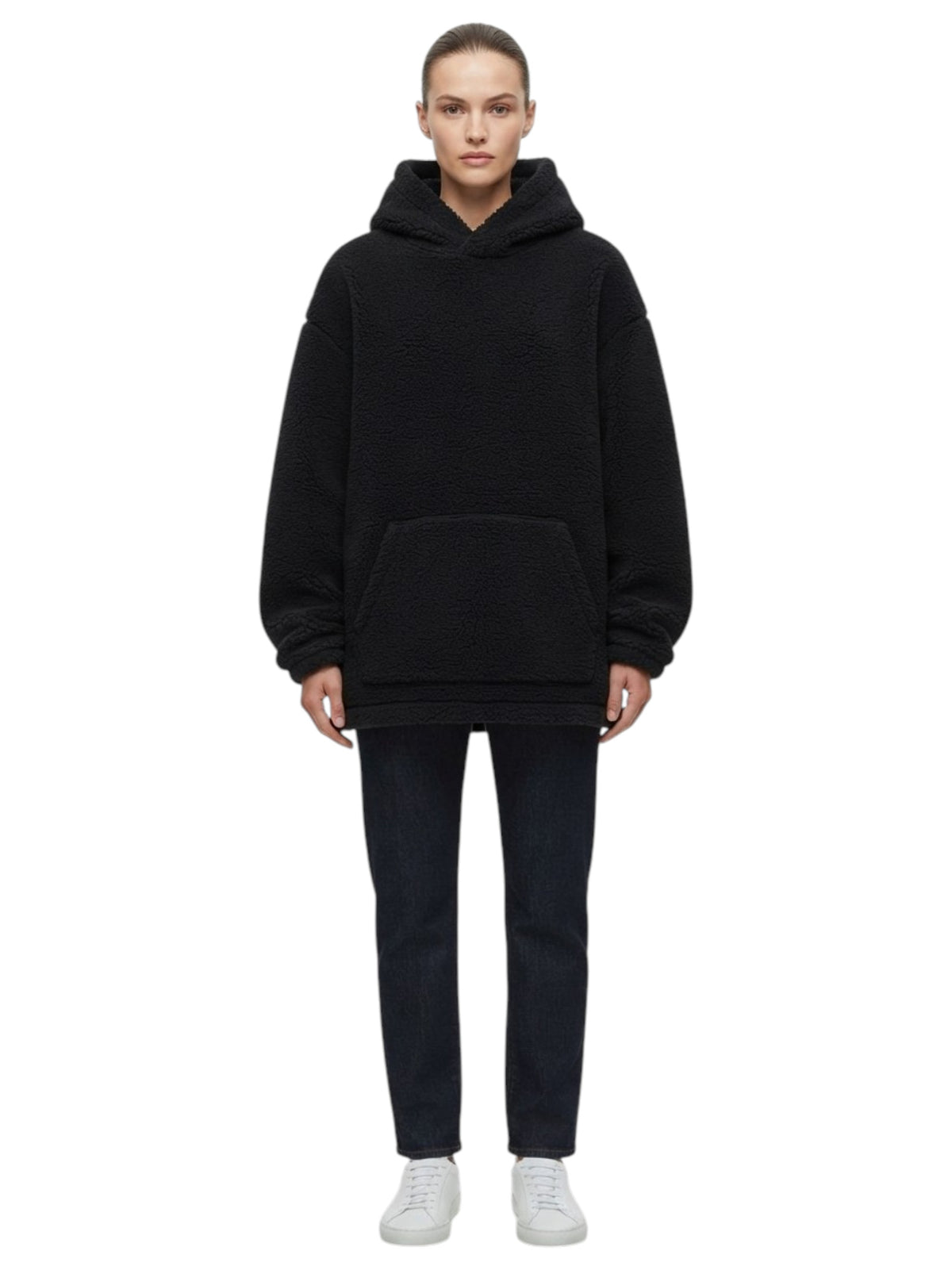 Image for Women's Plain Faux Fur Hoodie,Black