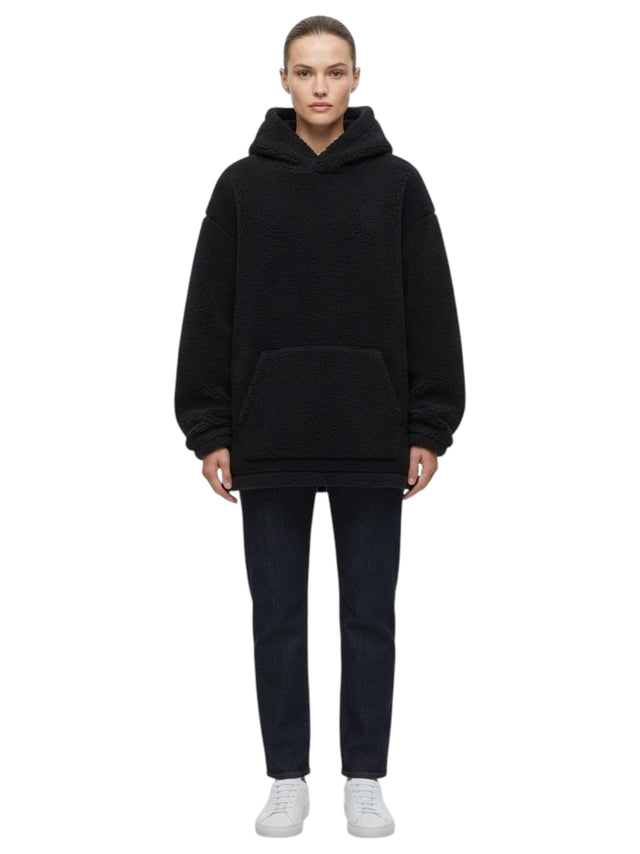 Image for Women's Plain Faux Fur Hoodie,Black