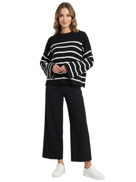 Image for Women's Striped Sweaters,Black