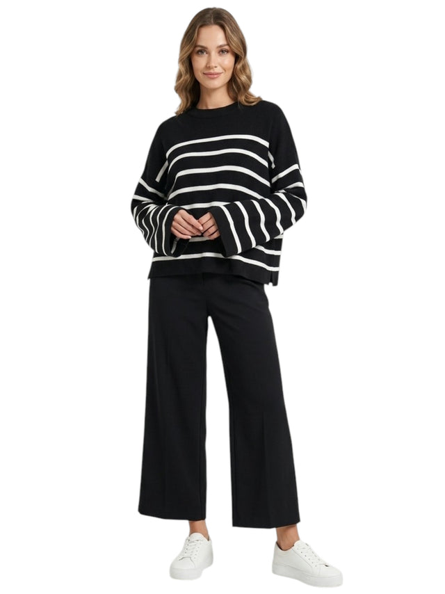 Image for Women's Striped Sweaters,Black