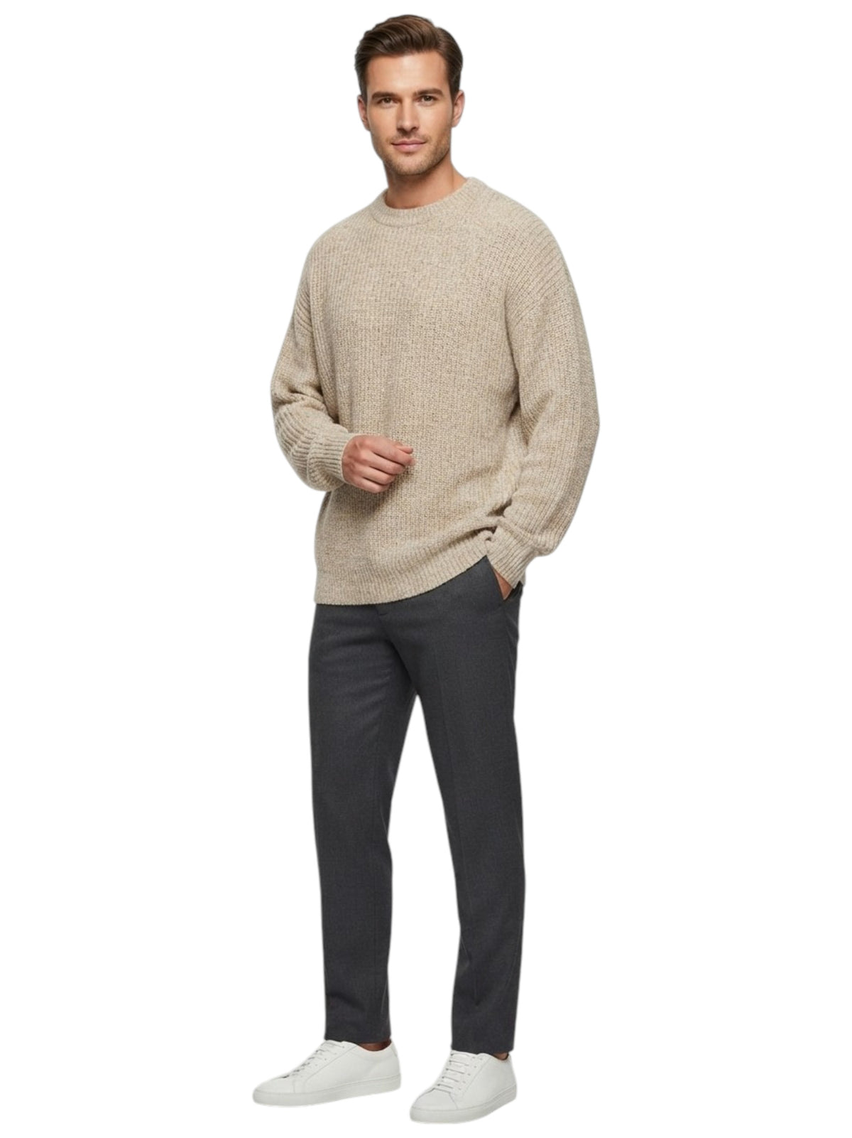 Image for Men's Textured Knitted Sweater,Beige