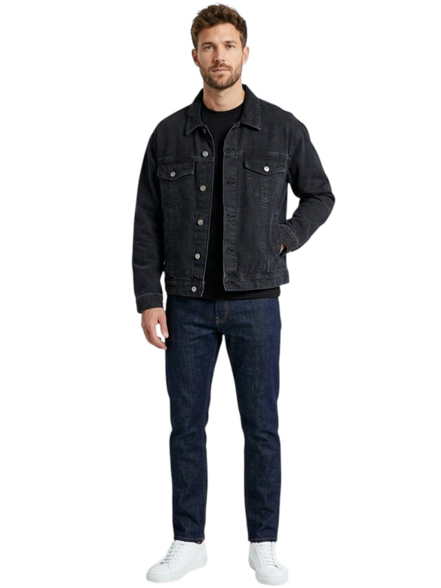 Image for Men's Plain Denim Jacket,Black