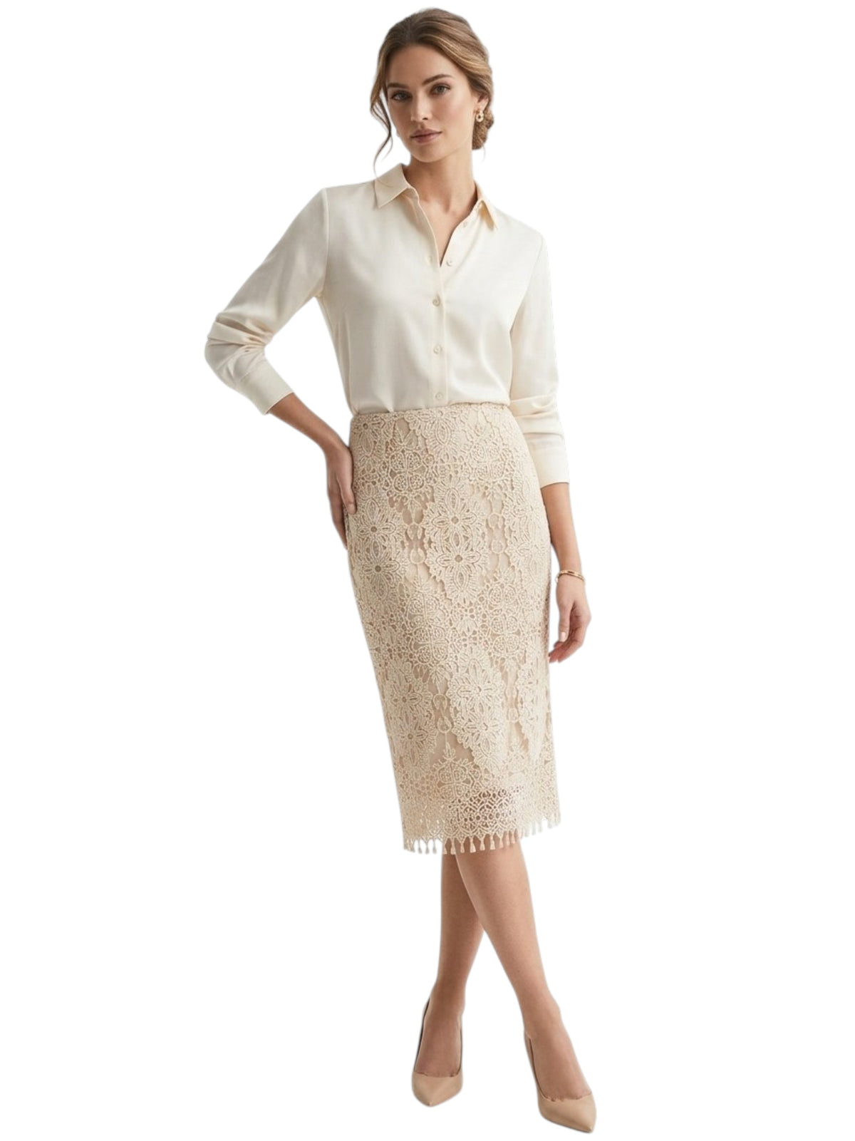 Image for Women's Textured Lace Skirt,Beige