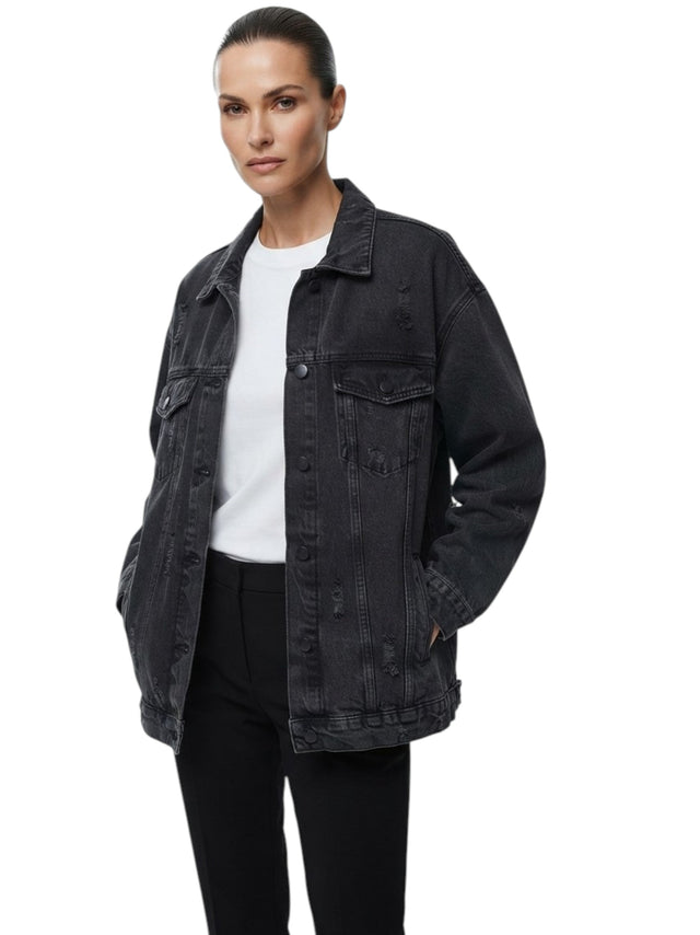 Image for Women's Plain Denim Jacket,Grey