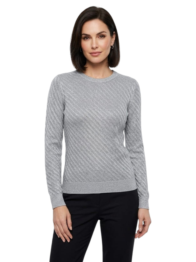 Image for Women's Textured Knitted Top,Silver