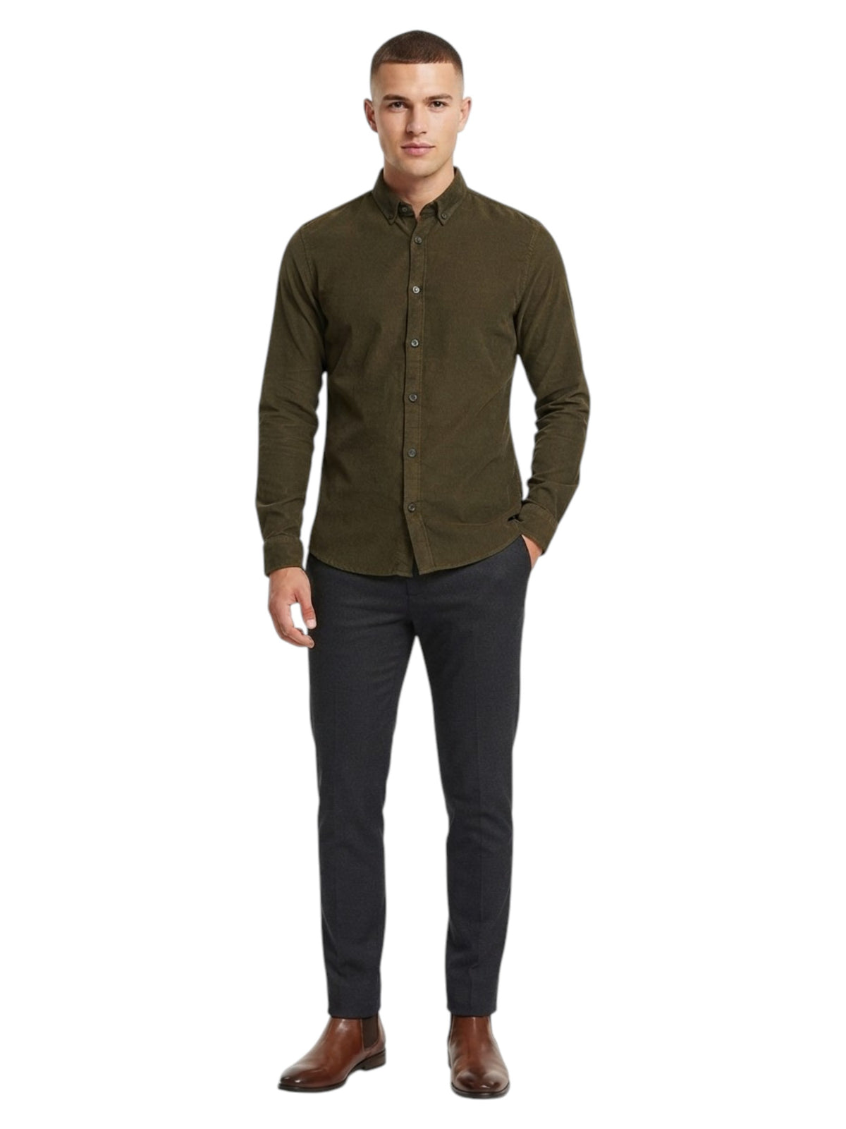 Image for Men's Textured Dress Shirt,Olive