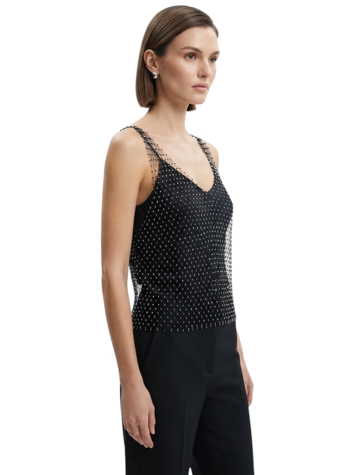 Image for Women's Embellished With Sparkling Crystal Mesh Tank Top,Black