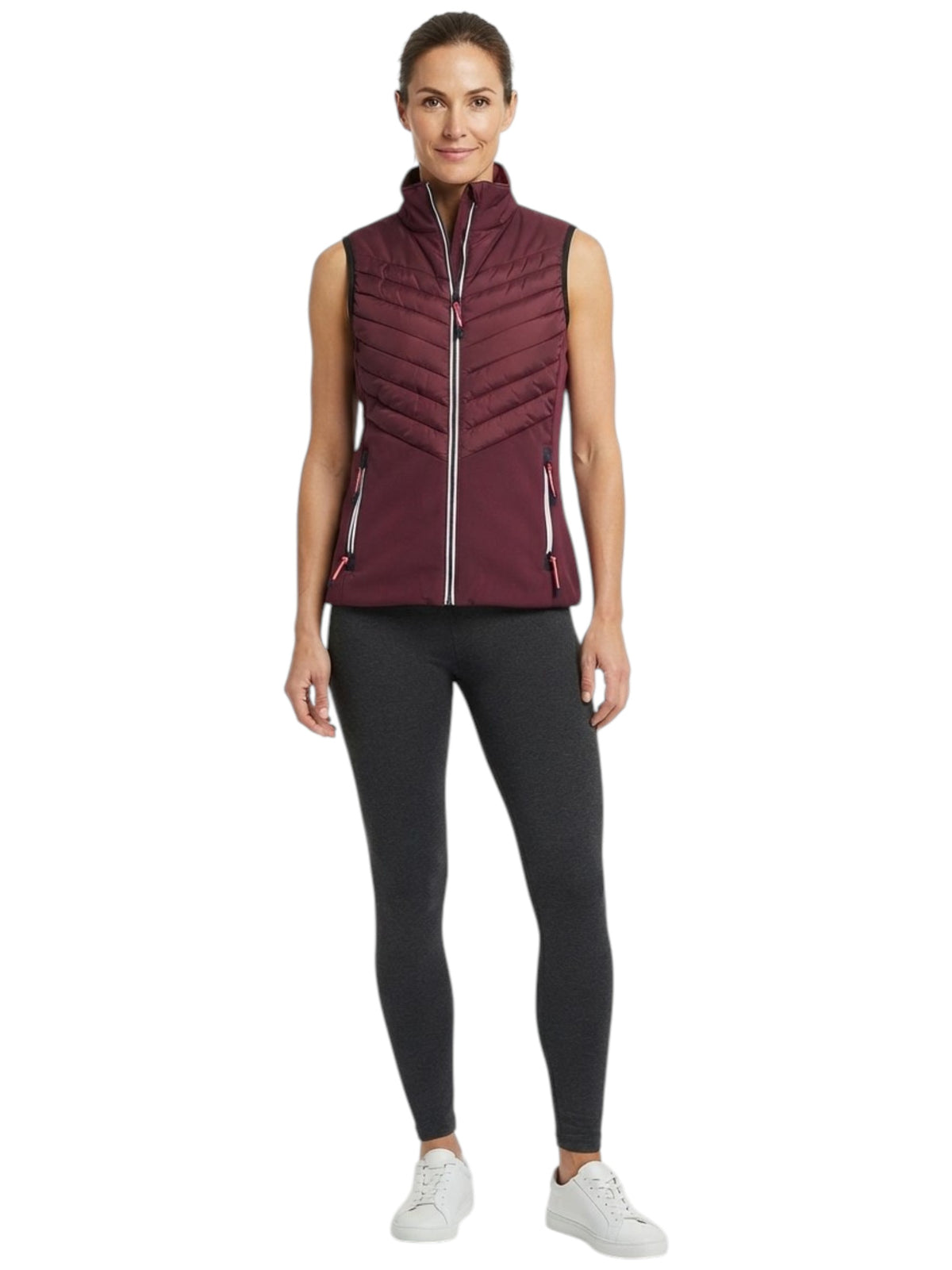 Image for Women's Ribbed Vest With 2 Pocket,Burgandy