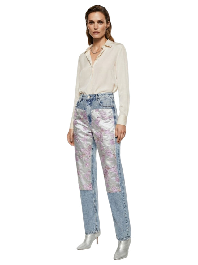 Image for Women's Floral Printed Jeans,Blue