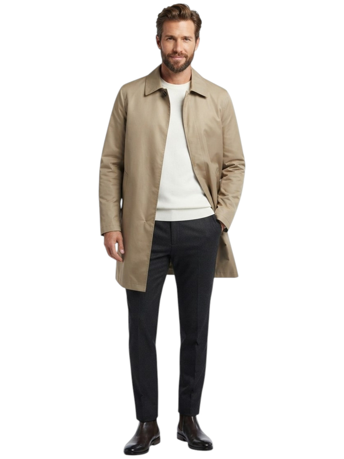 Image for Men's Plain Trench Coat,Beige