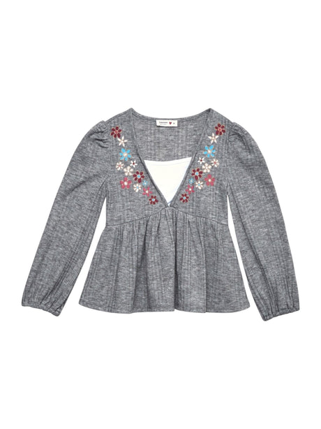 Image for Kids Girl's  Embriodered Knitted Top,Grey