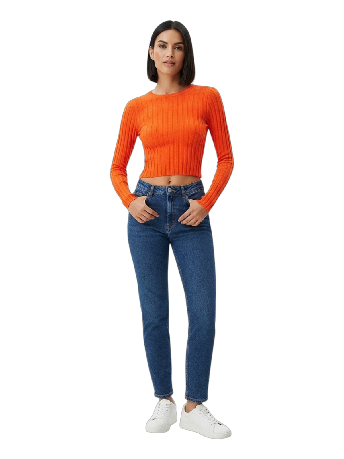 Image for Women's Ribbed Crop Top,Orange