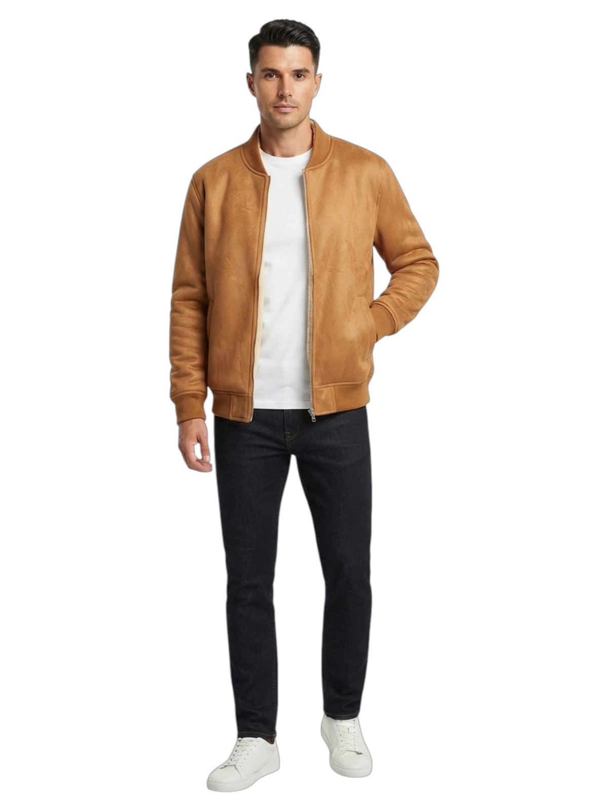 Image for Men's Inside Fur Plain Suede Jacket,Camel