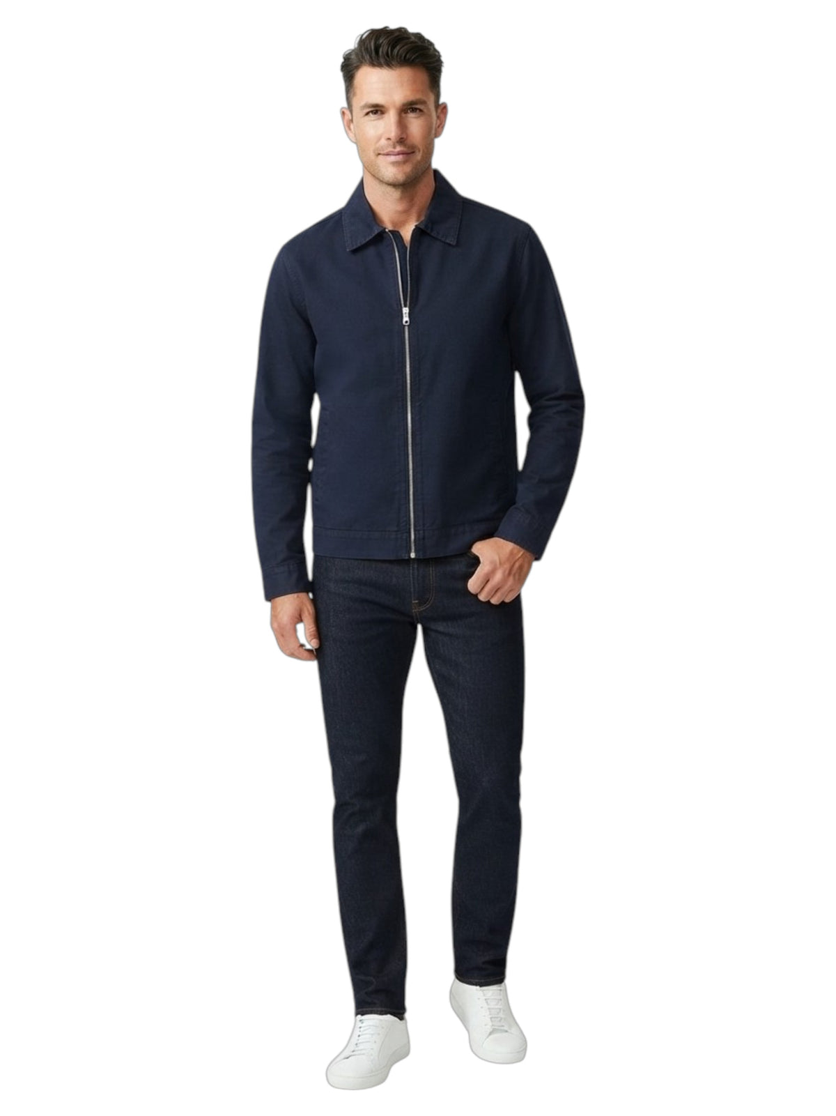 Image for Men's Textured Zip-Up Jacket,Navy Blue