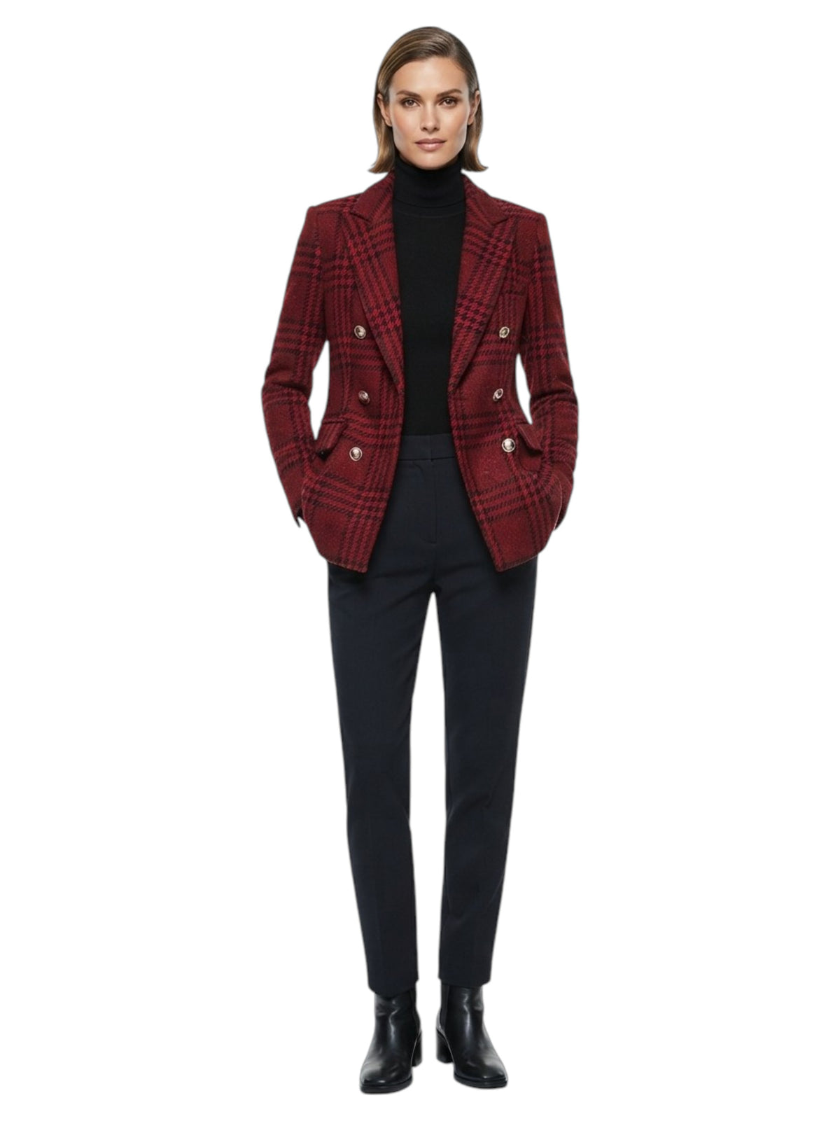 Image for Women's Plaid Knitted Blazer,Red