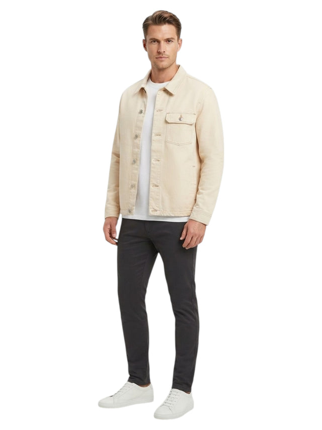 Image for Men's Plain Denim Inside Fux Fur Jacket,Light Beige