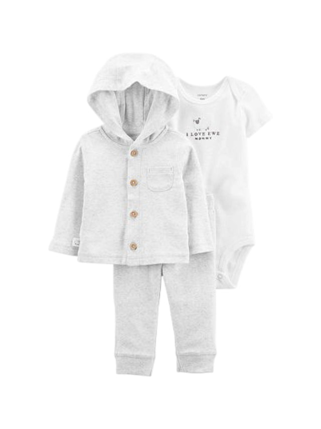 Image for Kids Boy's Plain Solide Sleepwear Set 3 Pcs,Light Grey