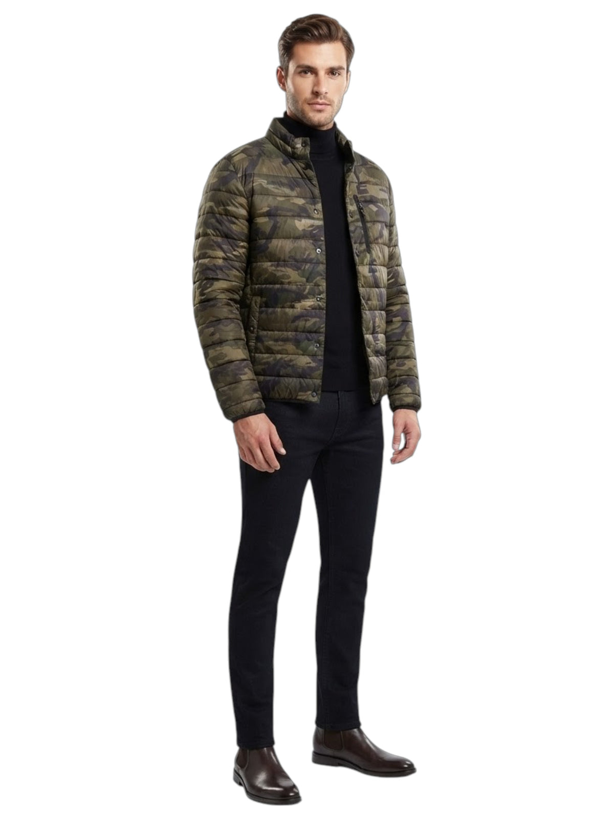 Image for Men's Printed Jacket,Olive Green