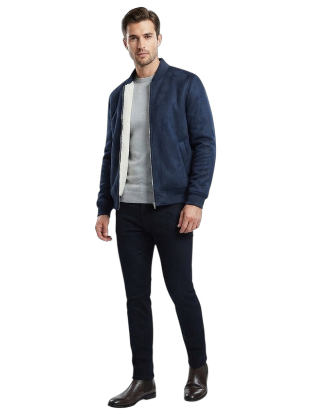 Image for Men's Plain Velvet Inside Fur Jacket,Navy Blue