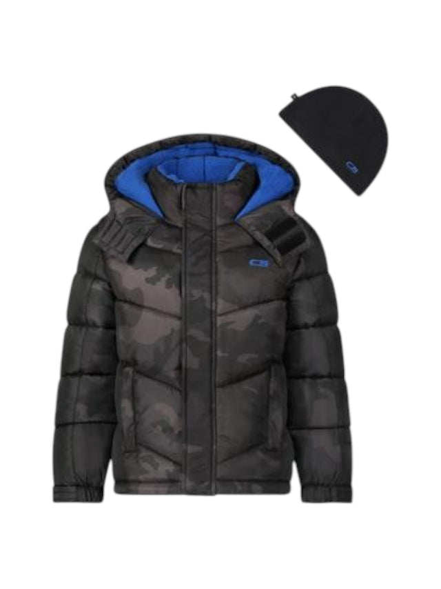 Image for Kids Boys Quilted Puffer Jacket With Hat,Black