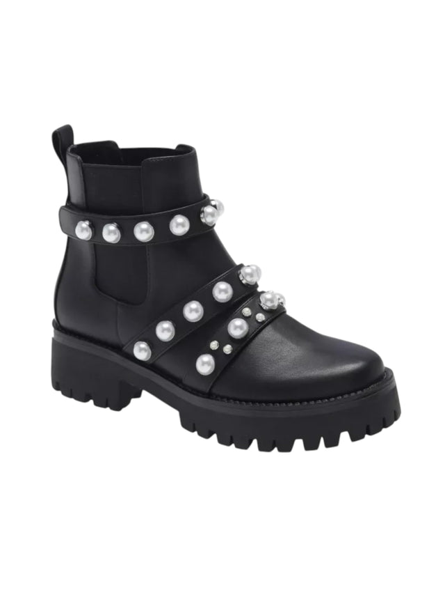 Image for Women's Plain Faux Pearl Ankle Boots/Black