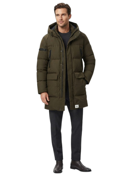 Image for Men's Quilted Long Jacket,Olive Green
