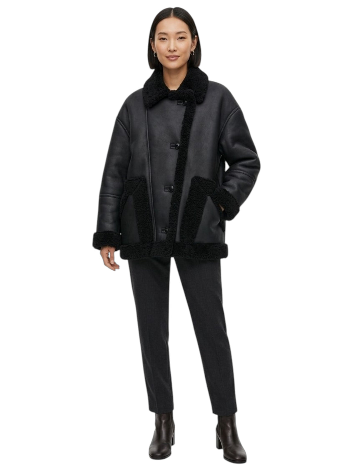 Image for Women's Plain Leather Inside Fur,Black