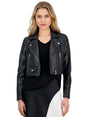 Image for Women's Plain Cropped Leather Jacket,Black